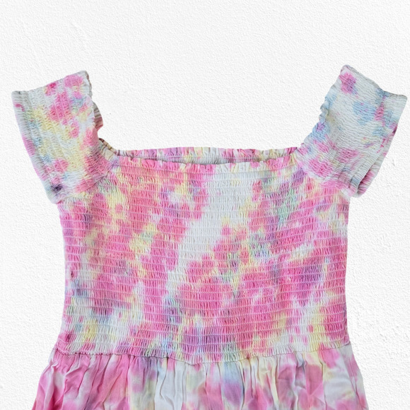 Pink White Tie Dye Smocked Off the Shoulder Area Stars Kaia Dress Size Small - Picture 6 of 13